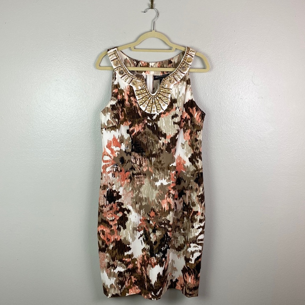 Connected Apparel | Beaded High Neck Sleeveless Shift Dress 16